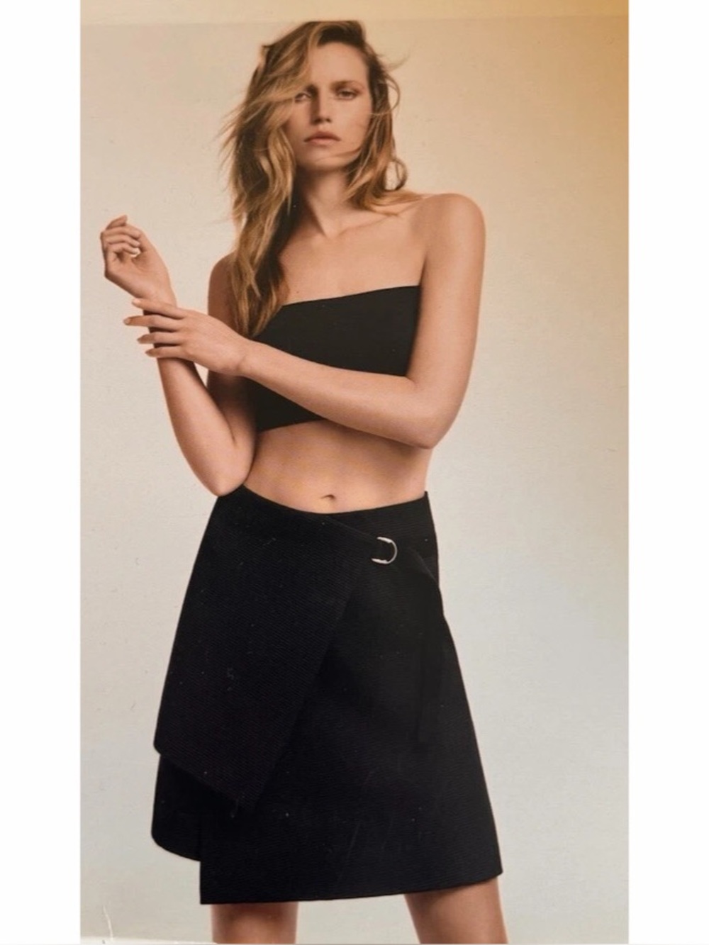 Wolford Angela Asymmetric Wrap Mini Skirt Ribbed Black NWT Sz 12 Style # 52589